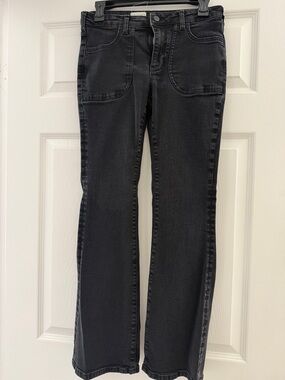 Pilcro Black Flare Jeans with Front Patch Pockets